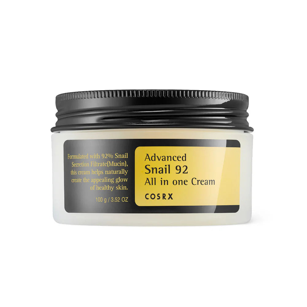 Cosrx Advanced Snail 92 All in One Cream in a 100g jar on a white background