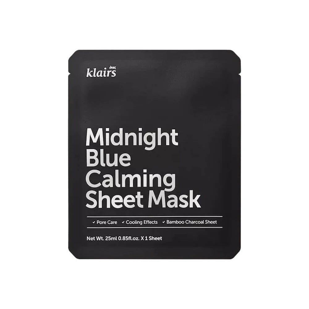 Klairs Midnight Blue Calming Sheet Mask packaging on a white background