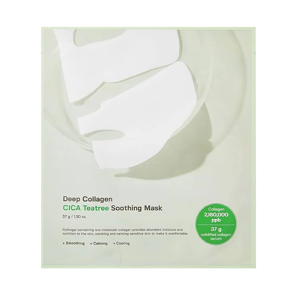 Sungboon Editor Deep Collagen CICA Teatree Soothing Mask packaging with a green label on a white background