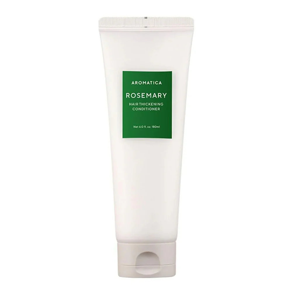 Aromatica Rosemary hair thickening conditioner tube on a white background