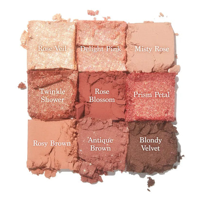DASIQUE Shadow Palette 02 Rose Petal. Makeup colour palette with names on a white background