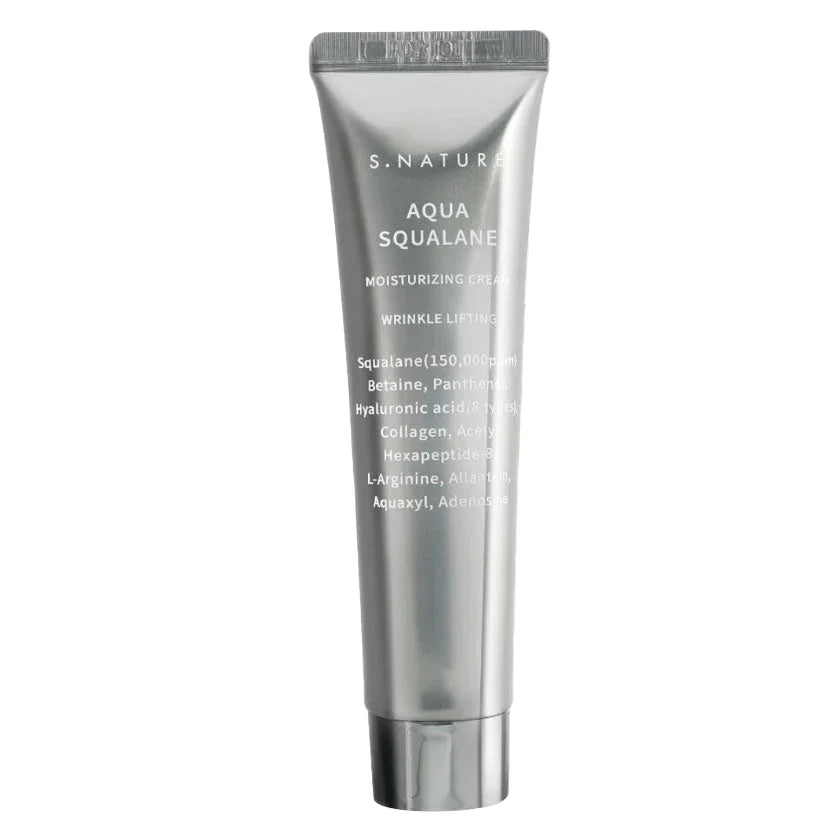 Silver tube of S.Nature Aqua Squalane Moisturizing Cream on a white background