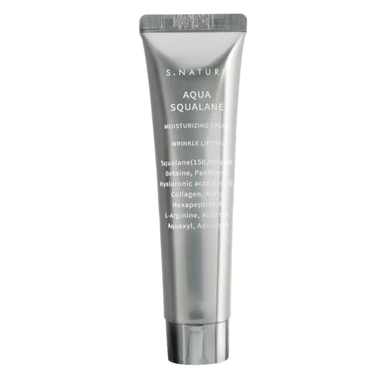 Silver tube of S.Nature Aqua Squalane Moisturizing Cream on a white background